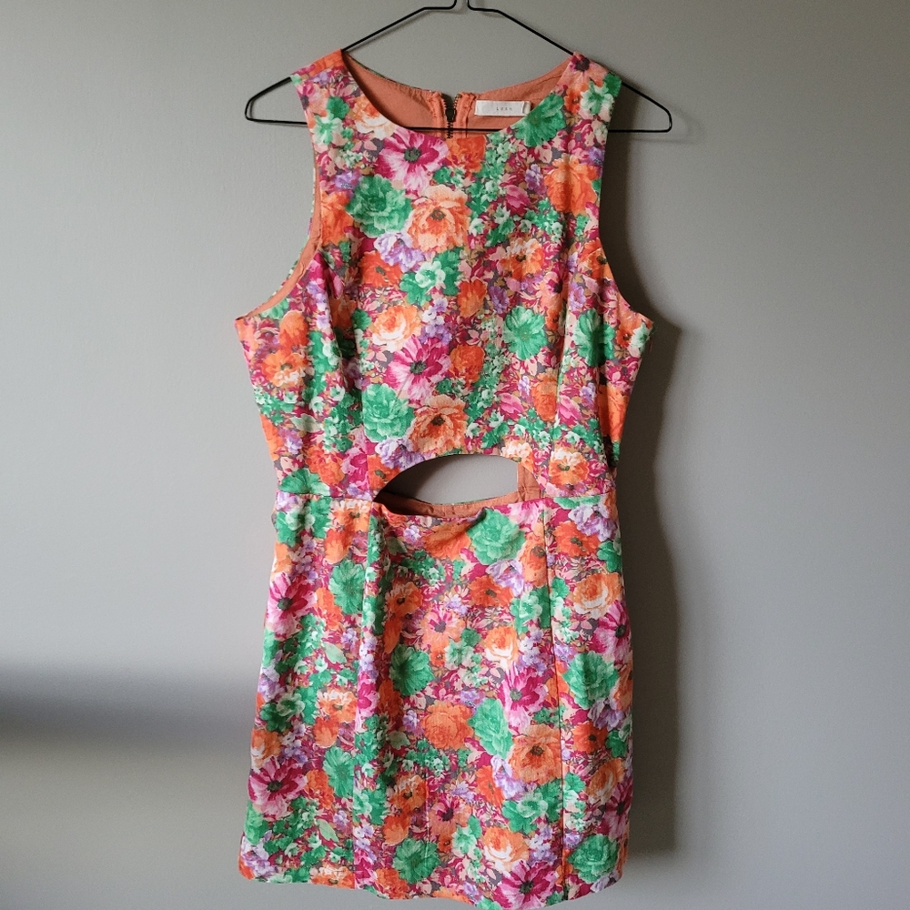 Lush orange floral mini cut out dress